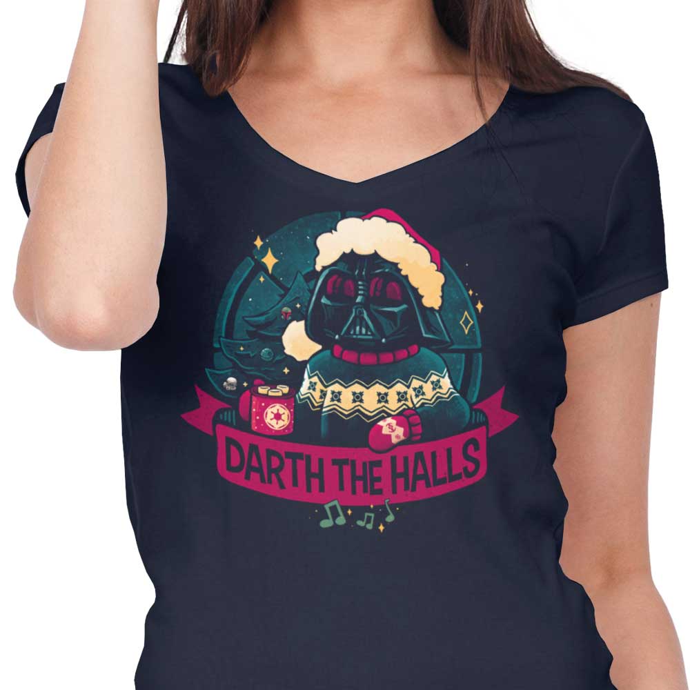 Stylish Women's V-Neck 'Darth the Halls' Tee