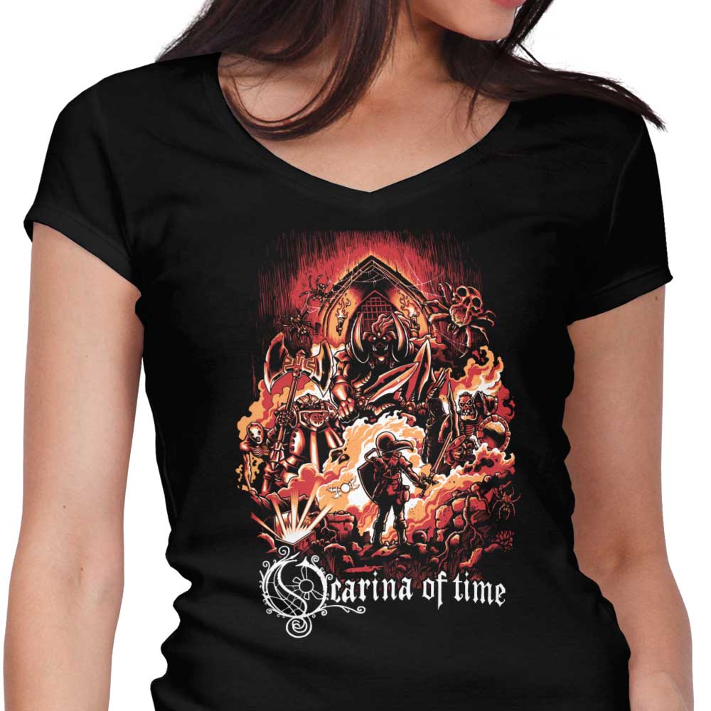 Women's V-Neck Ocarina Themed T-Shirt of Legend
