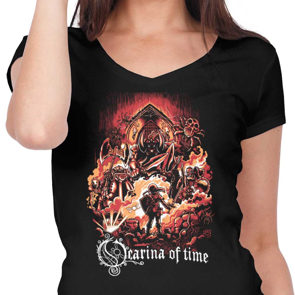 Women's V-Neck Ocarina Themed T-Shirt of Legend