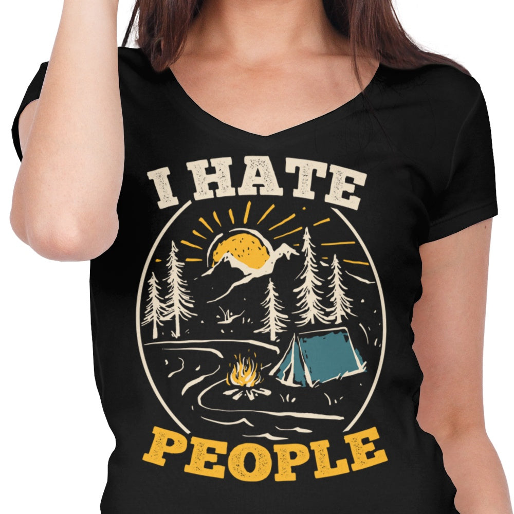 Women's Fashionable V-Neck T-Shirt with 'I Dislike People' Design