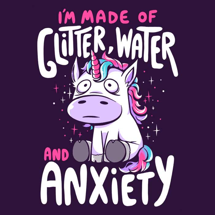 Women's Fashion Apparel Featuring Glitter, Water, and Anxiety Elements