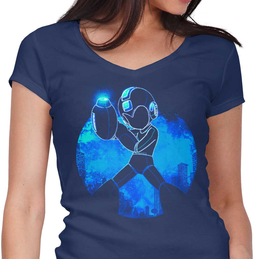 Stylish Blue Bomber Orb Women's V - Neck Top