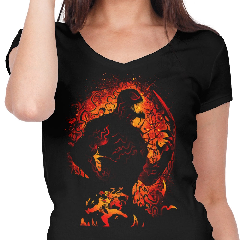 Women's V-Neck T-Shirt of Insanity and Vengeance