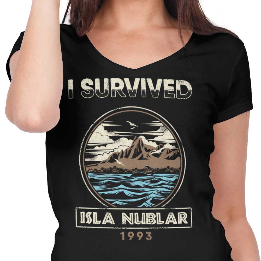 Women's Stylish V-Neck T-Shirt: I Survived Isla Nublar