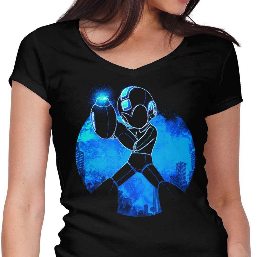 Stylish Blue Bomber Orb Women's V - Neck Top