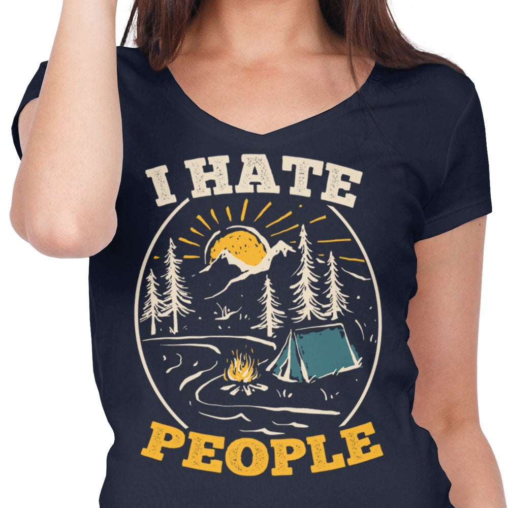 Women's Fashionable V-Neck T-Shirt with 'I Dislike People' Design