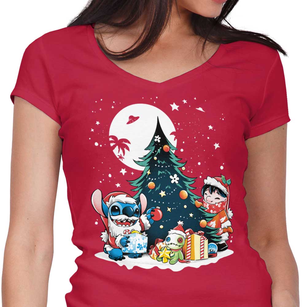 Stylish Christmas Ohana Women's V-Neck Top for Festive Occasions