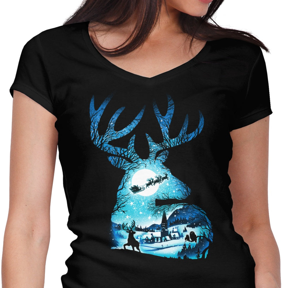 Women's V-Neck Christmas Reindeer Print Top